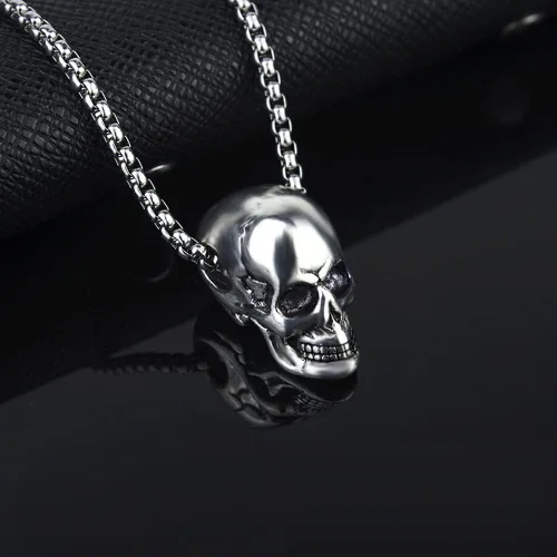 Vista 5 de Weenkeey 2 piezas de cráneo collar gótico punk rock hip hop colgante collar collar colgante amuleto fresco collar para hombres - negro plata, Metal