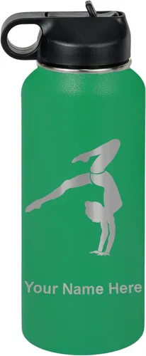 Vista 28 de LaserGram Botella de agua personalizada, soporte de mano de gimnasta, acero inoxidable de doble pared aislada al vacío con popote superior, regalo