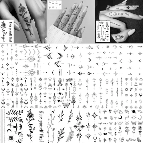 Vista 11 de COKTAK 6 Piezas/Lote Adhesivos Temporales Únicos de Henna Negra para Adultos, Mujeres, Niñas, Pluma, Mandala, Flor, Arte Corporal, Tatuajes Grandes