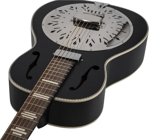Vista 3 de Recording King Guitarra resonadora de 6 cuerdas, derecha, negro mate (RPH-R2-E-MBK)