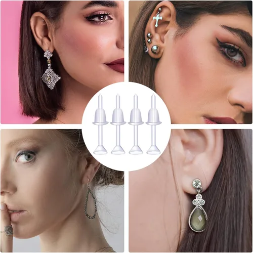 Vista 7 de KINBOM 100 pares de aretes de plástico transparente, protectores de aretes, aretes de plástico invisibles, aretes de plástico transparente, aretes