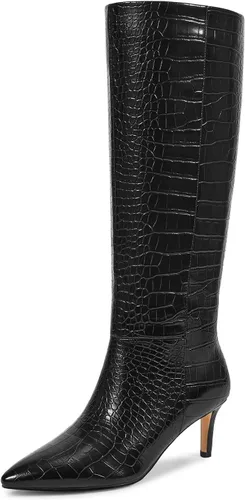 Vista 21 de wetkiss Botas altas hasta la rodilla para mujer, con tacón de gatito y diseño de punta puntiaguda, clásicas y sexys