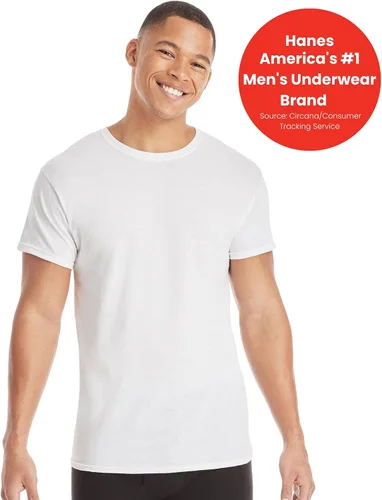 Vista 2 de Hanes Camisetas para hombre, control de olores, absorben la humedad, 100% algodón, paquetes múltiples
