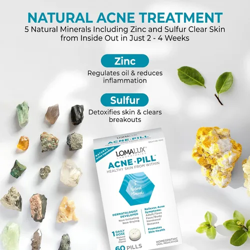Vista 4 de Loma Lux Píldoras para el acné – Apoyo para limpiar la piel con 5 minerales naturales Zinc y azufre – Suplemento de tratamiento hormonal oral