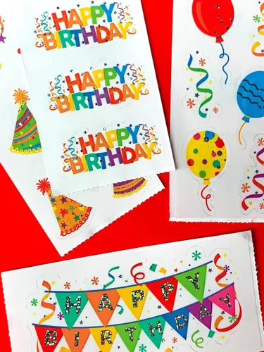 Vista 4 de Paper House Productions Paquete de 3 hojas de calcomanías de cumpleaños de 2 x 4 pulgadas para manualidades, álbumes de recortes y coleccionismo