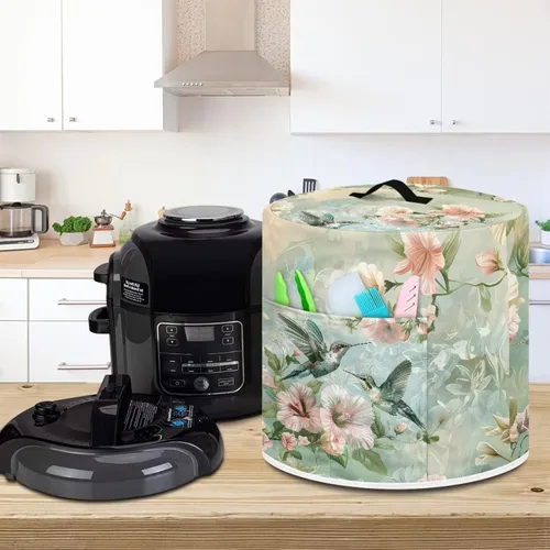 Vista 3 de Cubierta antipolvo para olla a presión con estampado floral de pájaros, compatible con 3 cuartos de galón, cubierta antipolvo instantánea duradera