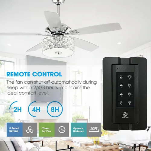 Vista 7 de Ventilador de techo de 52 pulgadas con luz, ventilador de araña de cristal con control remoto Ceiling Fans with Lights for Bedroom Living Room