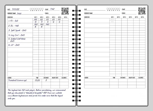 Vista 7 de Cuaderno de registro de fitness (negro) – Diario de entrenamiento A5 sin fecha para hombres y mujeres – cubierta de plástico y papel grueso – Agenda