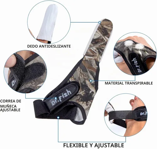 Vista 3 de Dr.Fish 2 Piezas Guantes de Pesca Casting 2 Dedos Índice Protector de Dedo Anti-Corte Agua Salada Trolling Surf Pesca Línea Trenzada Antideslizante