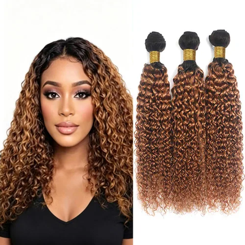 Vista 141 de P4613 Cabello humano rizado onda profunda marrón y paquetes mixtos 8 10 12 P4613 Ombre Marrón-Rubio-DP