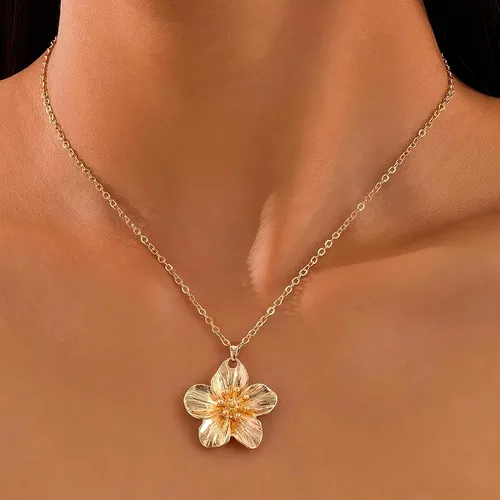 Vista 5 de Juego de joyas de flores doradas para mujer, delicado collar de flores doradas, aretes de flores bohemios para mujer, regalos de joyería floral