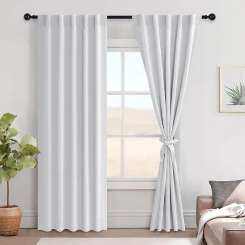Vista 155 de Hiasan Cortinas opacas negras para dormitorio, cortinas opacas cortas de 45 pulgadas de largo, con aislamiento térmico, bolsillo para barra