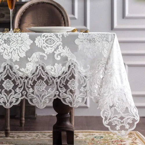 Vista 21 de ARTABLE Mantel rectangular de encaje de macramé con flores antiguas de primavera para casa de campo rústica al aire libre, cocina, fiesta de Marrón