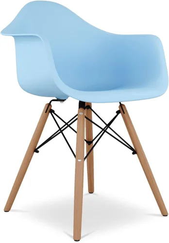 Vista 4 de Sillones piramidales de plástico y madera de haya de 17.5" en azul (juego de 2)