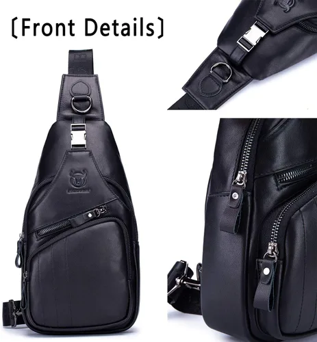 Vista 4 de Bolsos cruzados para hombre, bolso bandolera de cuero, mochilas casuales para el pecho, bolsa de hombro, mochilas de senderismo de viaje