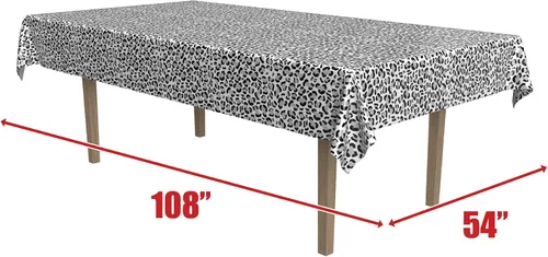 Vista 2 de Beistle Mantel con estampado de leopardo de nieve, 54 x 108 pulgadas, 2 piezas, mantel de plástico, mantel con estampado de animales, decoraciones