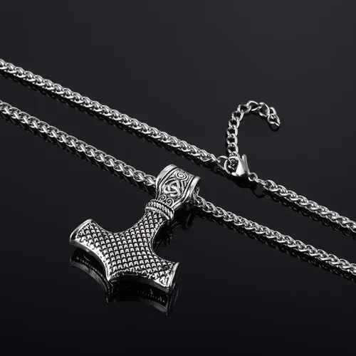 Vista 4 de HORHEAR Collar de Mjolnir con martillo de Thor, collar de cadena de acero inoxidable con colgante de Thor vikingo
