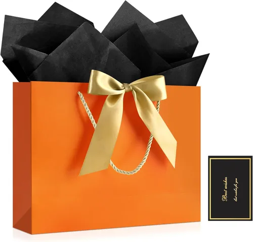 Vista 19 de JMANNI 12 bolsas de regalo de papel de boda con asa, bolsas medianas de regalo de agradecimiento de 13 pulgadas con lazo de cinta, regalos