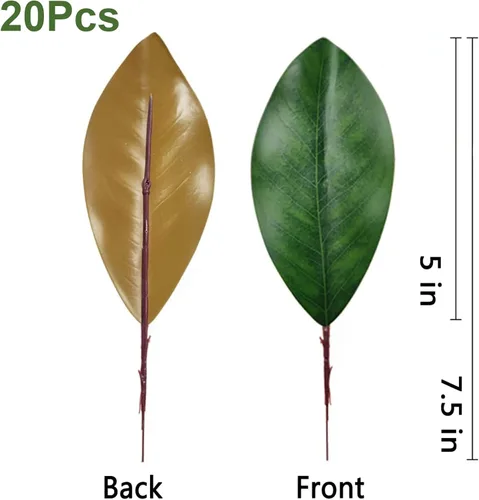 Vista 2 de 20 hojas artificiales de magnolia verde para decorar guirnalda de flores, tallo de hojas de magnolia artificial