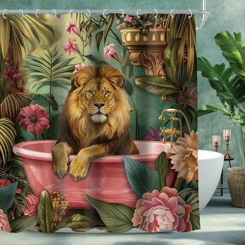 Vista 10 de Juego de cortina de ducha de baño con diseño de leopardo y guepardo rosa A-01pink leopardo verde