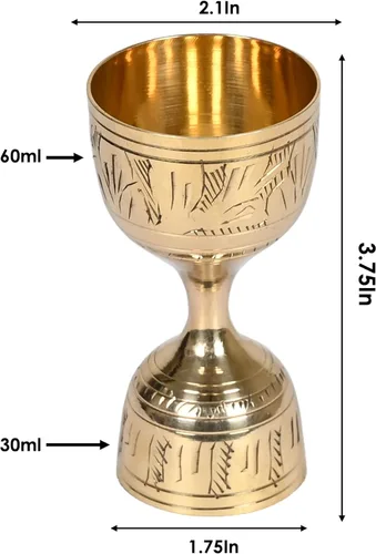 Vista 4 de Vaso de chupito Jigger grabado de 30/2.0 fl oz, medida de clavija, fabricado con latón