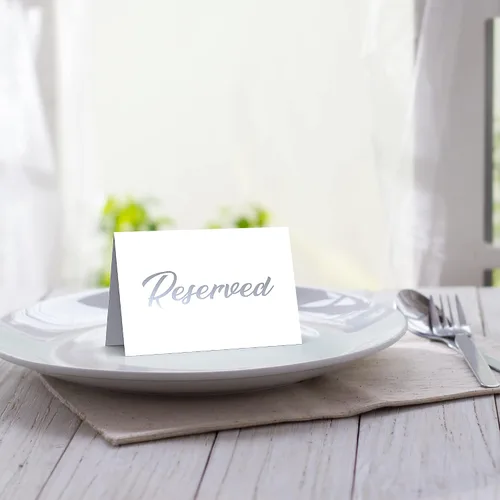 Vista 4 de Paquete de 10 letreros de mesa reservados plateados para bodas, fiestas, restaurantes y mesas plateadas, números del 1 al 30 para recepción de boda