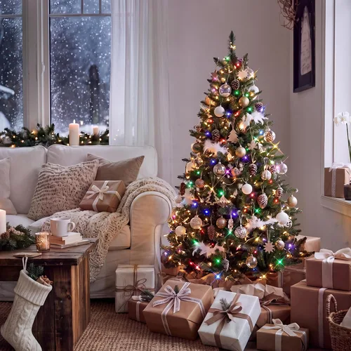 Vista 2 de HOLLO STAR Árbol de Navidad preiluminado de 4.5 pies, luces RGBW multicolor Control de aplicación, árbol de Navidad artificial con 197 luces LED