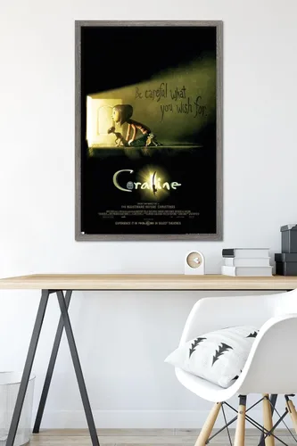 Vista 6 de Trends International Coraline - Póster de pared con texto en inglés «Be Careful» Versión enmarcada Barnwood
