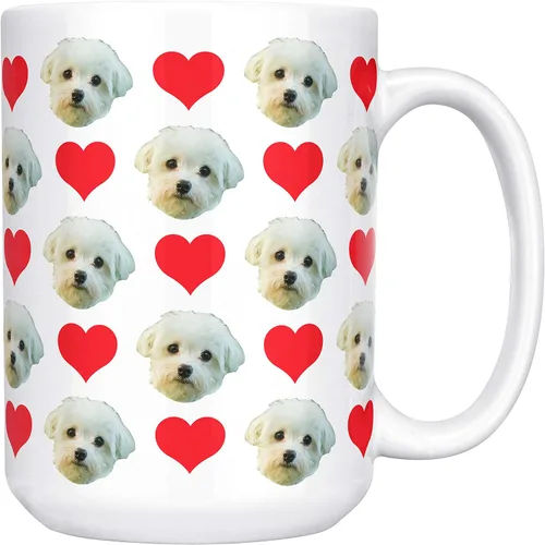 Vista 7 de Tazas de café personalizadas con múltiples caras de 15 onzas con corazones, tu foto en taza de café para hombres, mujeres y mascotas, regalos