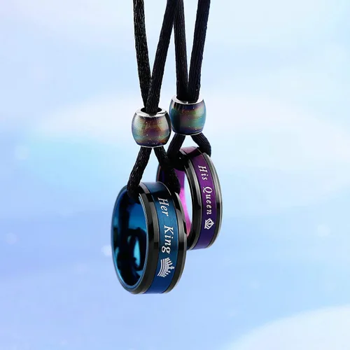 Vista 3 de Aeici Couple Necklaces for Him and Her Stainless Steel His Queen Her King Crown Pendant Necklace for Women and Men