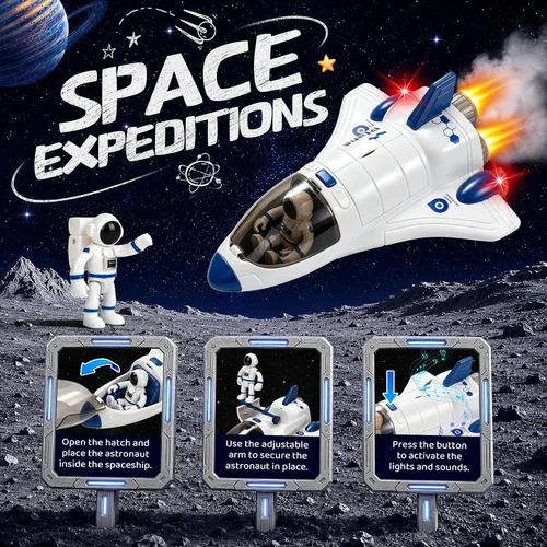Vista 4 de Space Rocket Ship Juguetes Set para niños 3-5 5-7 con aerosol, luces