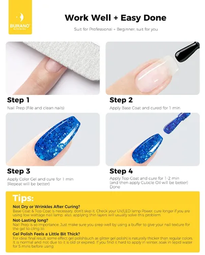 Vista 6 de BURANO Esmalte de uñas con purpurina, efecto holográfico brillante LED UV, gel de secado, sin astillas, esmalte brillante para hacer tus propias