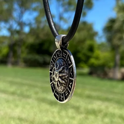 Vista 5 de Greek Zodiac Calendar Necklace - Green Patina Jewelry, Men Moon and Sun Pendant, Women and Girl Choker, Antique Boho Charm, Best Friend Nativa