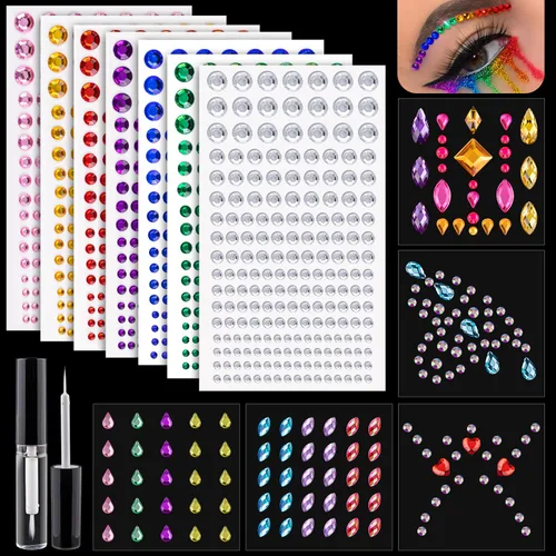 Vista 11 de 3940 calcomanías de diamantes de imitación de 3/4/5/6/0.315 in transparentes + láser autoadhesivas para la cara, joyas de cristal para el cuerpo