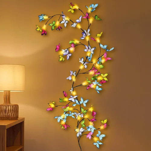 Vista 3 de Bexdir - Vid de sauce iluminada de 6 pies con mariposa, luces de ramas blancas cálidas