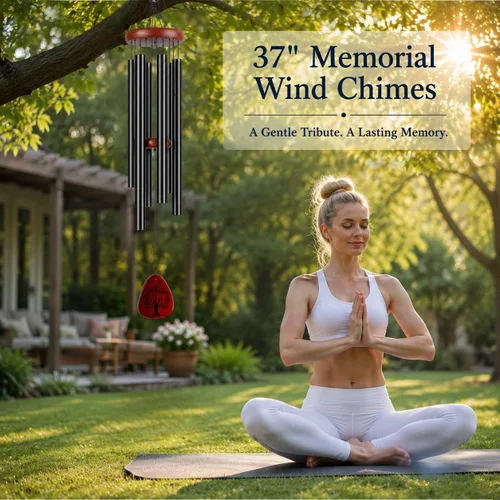 Vista 4 de Campanillas de viento de aluminio para jardín y patio al aire libre con tonos profundos relajantes, crea un ambiente tranquilo con un sofisticado