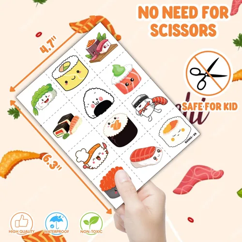 Vista 7 de 48 piezas de decoraciones de fiesta de sushi, tatuajes temporales