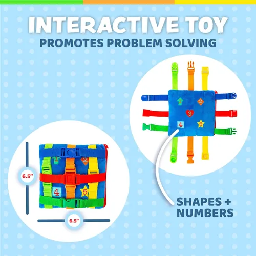 Vista 4 de Buckle Toys - Boomer Square - Juguete esencial de viaje en avión para niños pequeños - Desarrolla habilidades motoras y resolución de problemas