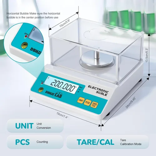 Vista 4 de Báscula de laboratorio 500g, 0.001g Balanza analítica electrónica de alta precisión g/lb/oz/dw/ct/dr Báscula científica de laboratorio