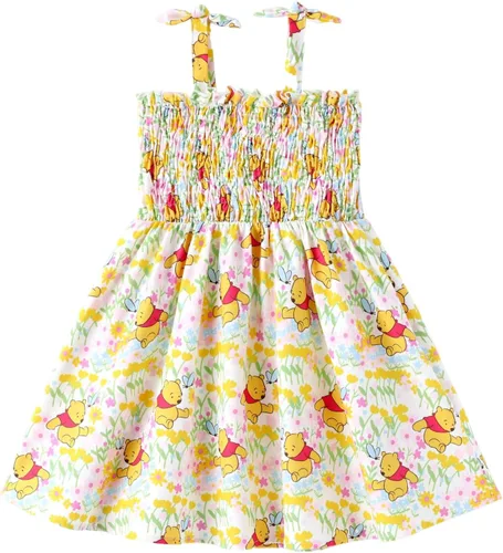 Vista 17 de Disney Vestido de princesa Frozen, Elsa, Minnie Stitch, para niña, con lazo, tirantes fruncidos, traje de verano, para fiesta de cumpleaños, 2-9 años