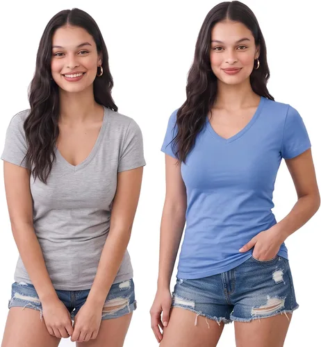 Vista 200 de Emmalise Camiseta de manga corta para mujer, cuello en V, tallas junior y plus