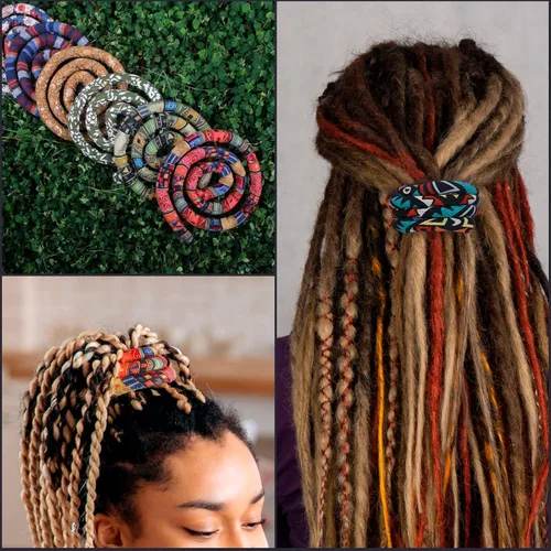 Vista 7 de Spiral Lock Hair Tie Dreadlock Accessories Dreadlock Hair Tie Bendable Loc Ponytail Holders for women & men with thick hair (Green Pattern)