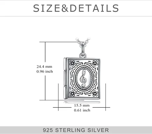 Vista 4 de Collar con medallón de fotos de plata de ley 925 con diseño de libro que sostiene fotos, regalos de cumpleaños para mujeres y madres