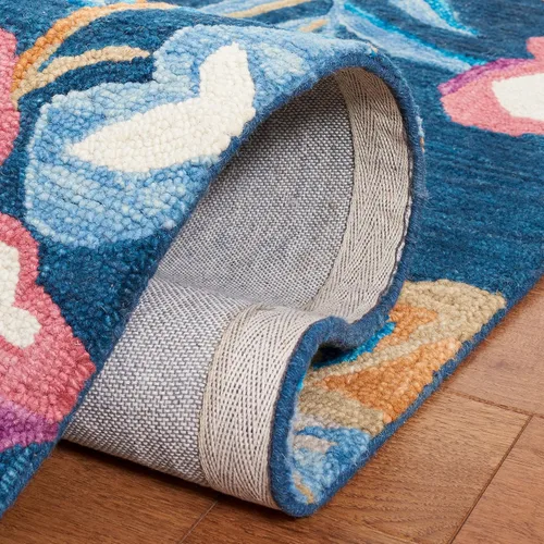 Vista 7 de SAFAVIEH Jardin Collection Alfombra de pasillo, 2 pies 3 pulgadas x 8 pies, azul y rosa, lana floral hecha a mano, ideal para zonas de alto tráfico