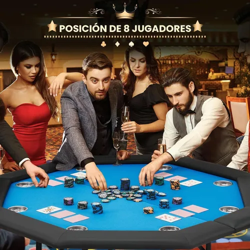Vista 7 de ECOTOUGE - Mesa de póquer octagonal plegable, mesa de póquer Texas Holdem, color azul