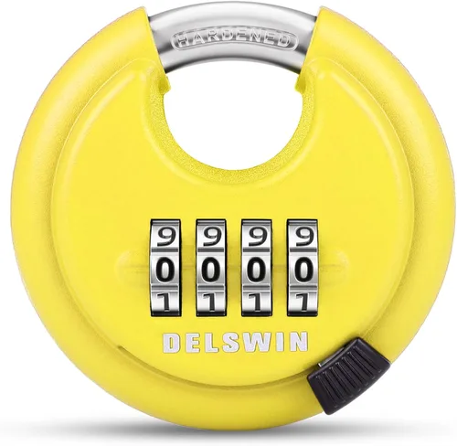 Vista 16 de DELSWIN - Candado de combinación de 4 dígitos con grillete de acero endurecido, candado de combinación para cobertizos, casillero de gimnasio, área