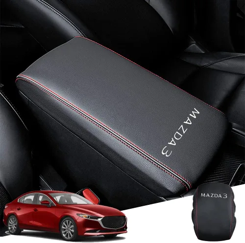 Vista 45 de Great-luck Funda de cuero para consola central, almohadilla para reposabrazos, accesorios de cubierta de caja (costuras rojas) para BMW X1 2023 2024