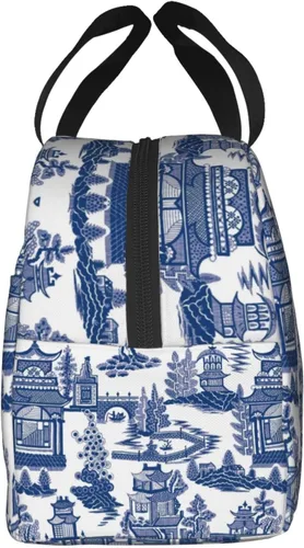 Vista 7 de Blue Willow Ancient Ming Chinoiserie - Bolsa de almuerzo aislada reutilizable, 8.5 x 8 x 5 pulgadas