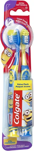 Vista 6 de Colgate Cepillo de dientes para niños, Minions, cepillo de dientes extra suave con ventosa, paquete de 2 Extra Soft Toothbrush Bristles, Suction