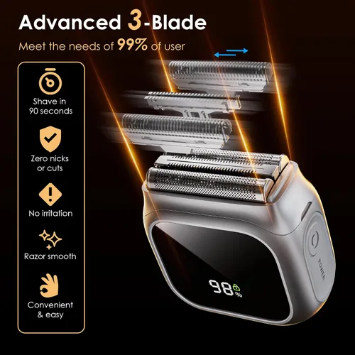 Vista 4 de Maquinilla de afeitar eléctrica para hombres, diseño innovador similar a un espejo, recortadora de barba para hombres con motor de 20,000 RPM